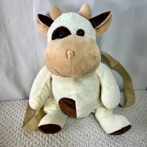 Naturally Kids Plush Stuffed Cow Backpack Kid Toddler Adj Straps Cream Bag Tote